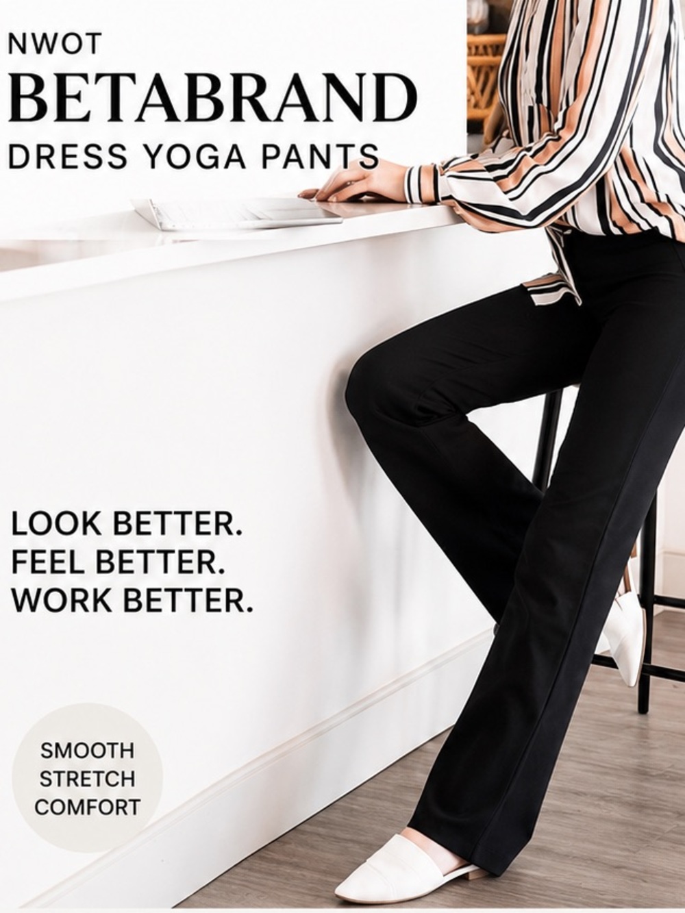 NWOT Betabrand Dress Yoga Pants Black Bootcut Work Pants